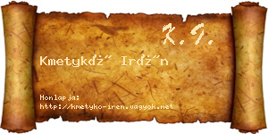 Kmetykó Irén névjegykártya